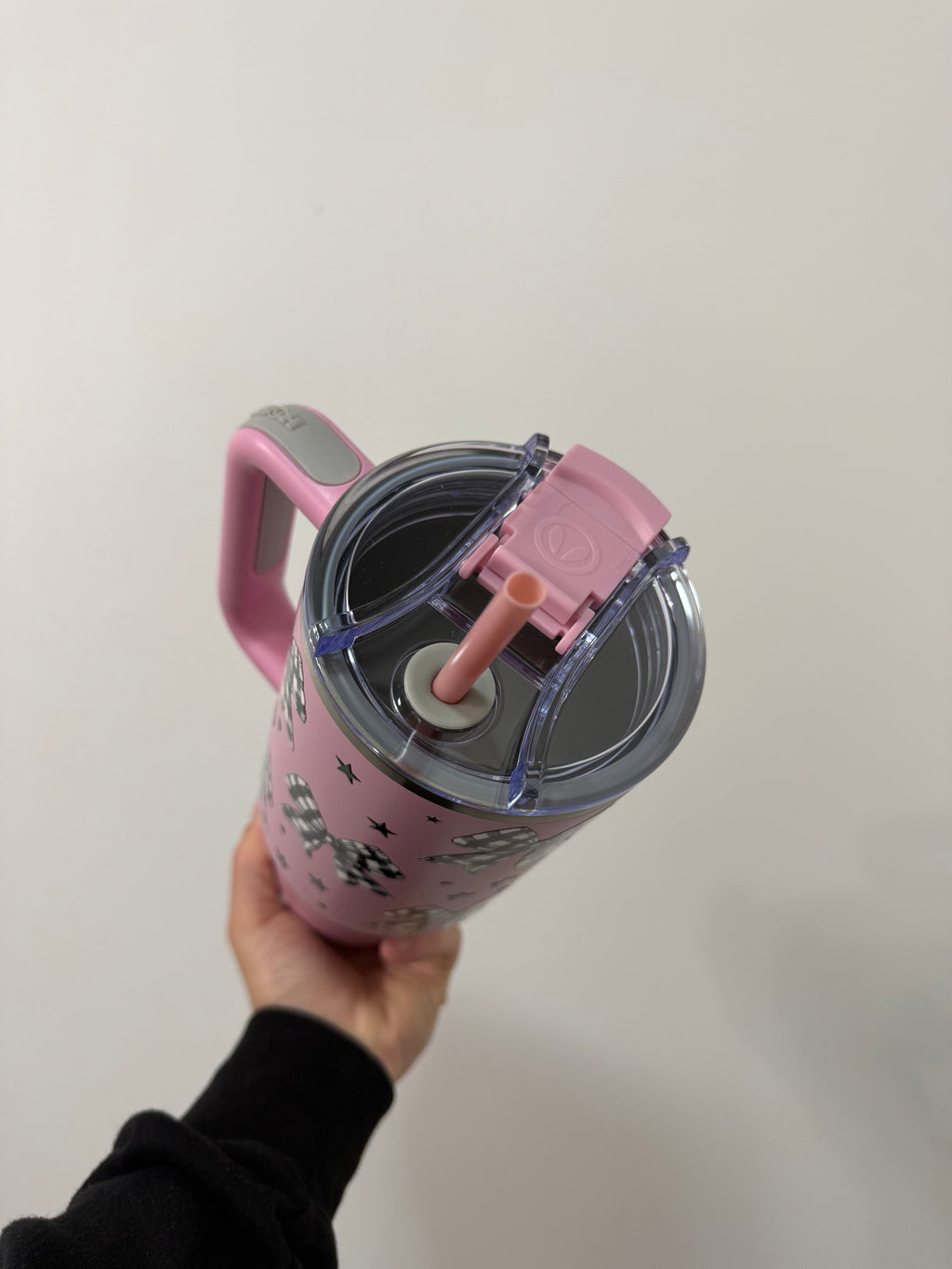 Checkered Bow Pink Stainless Steel