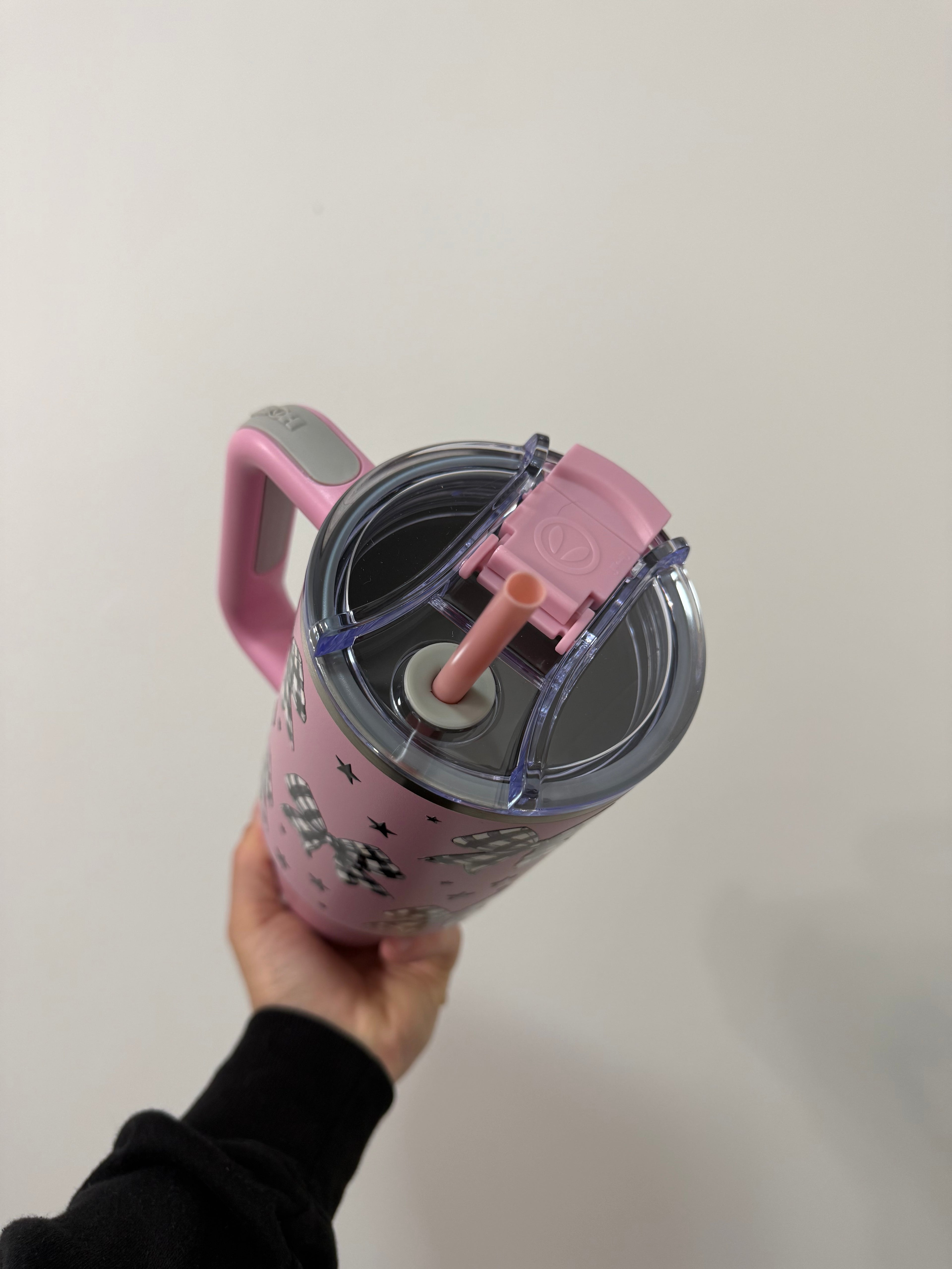 Checkered Bow Pink Stainless Steel