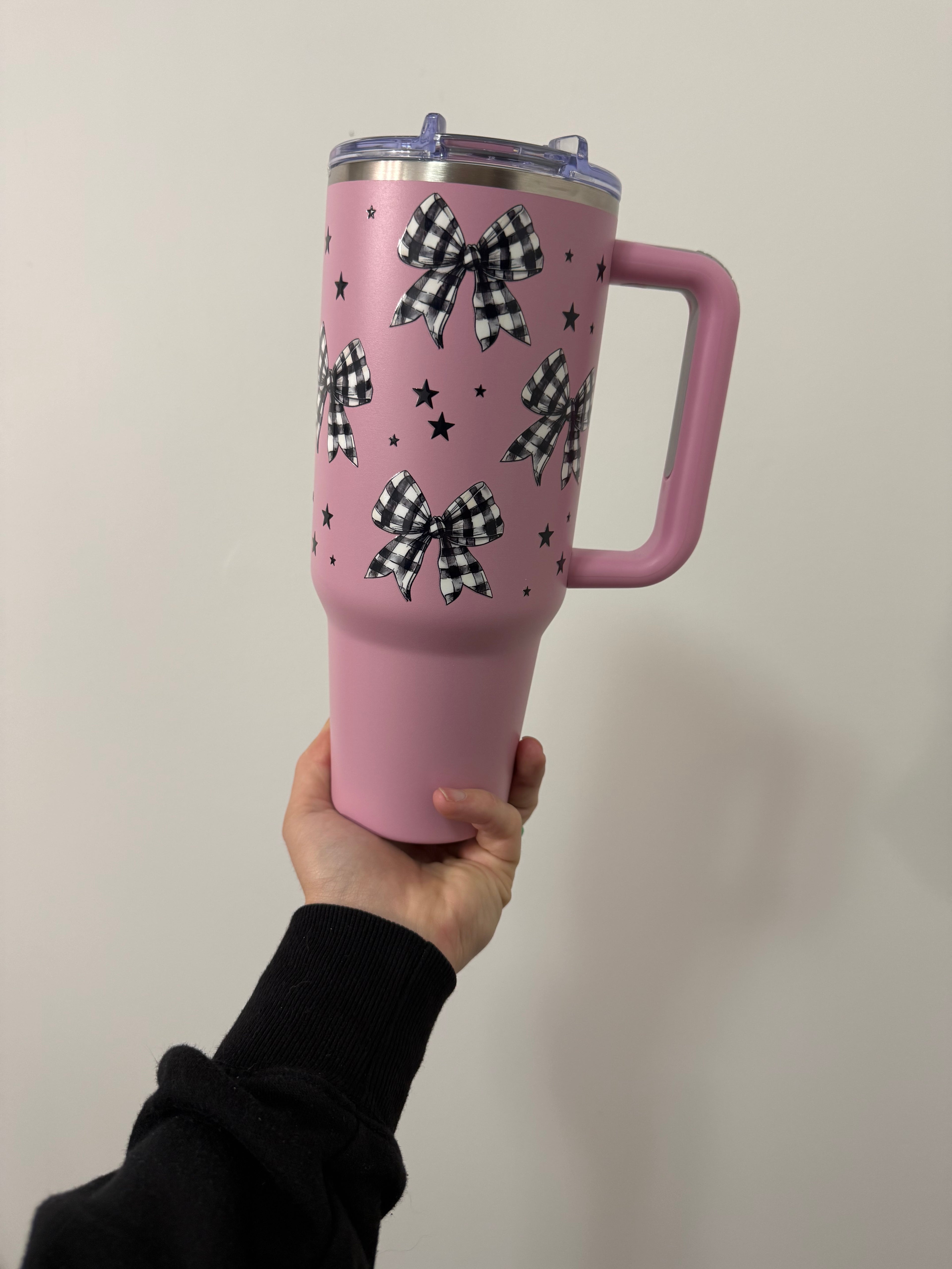 Checkered Bow Pink Stainless Steel